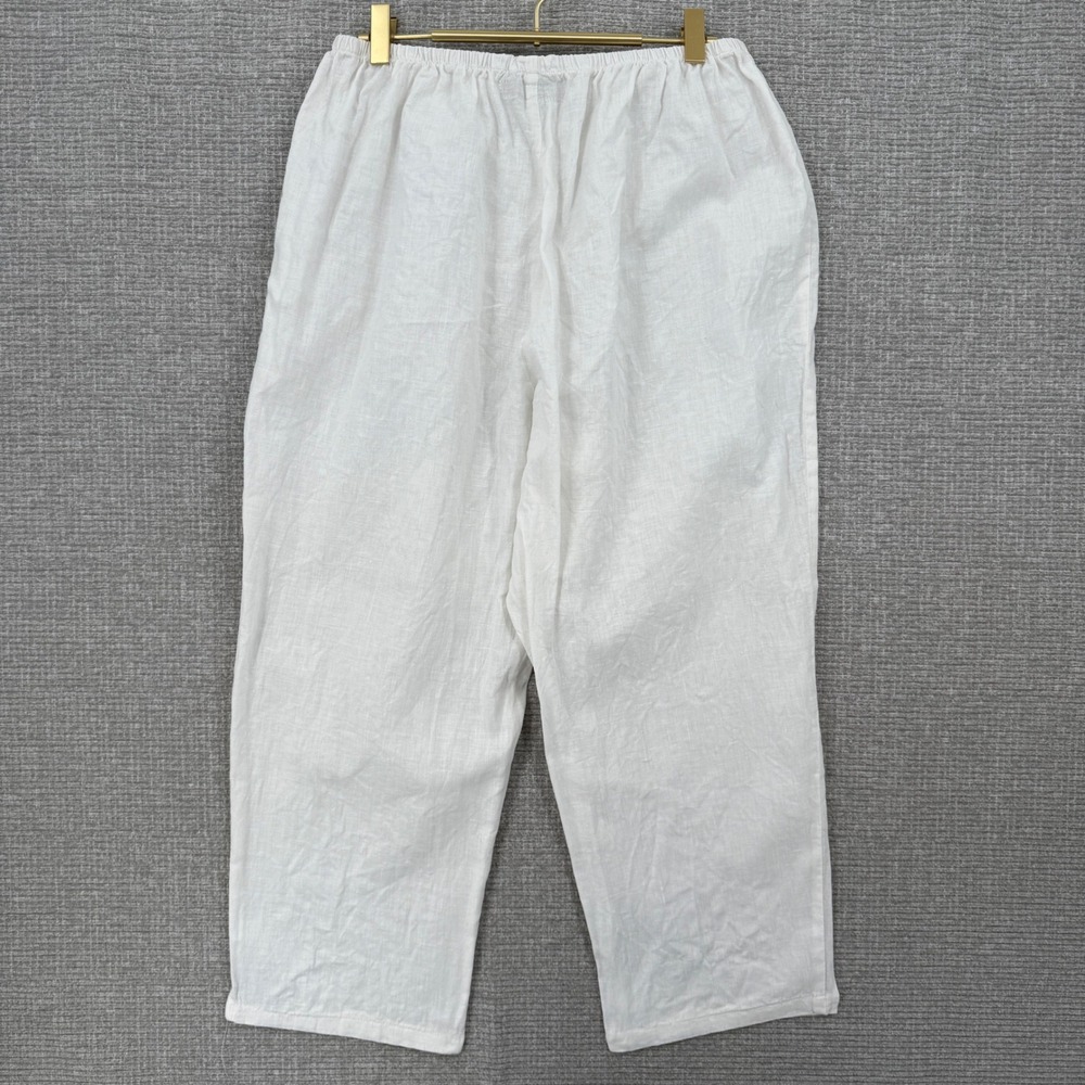 FLAX 100% Linen Pants Women M White Elastic Waist Lagenlook